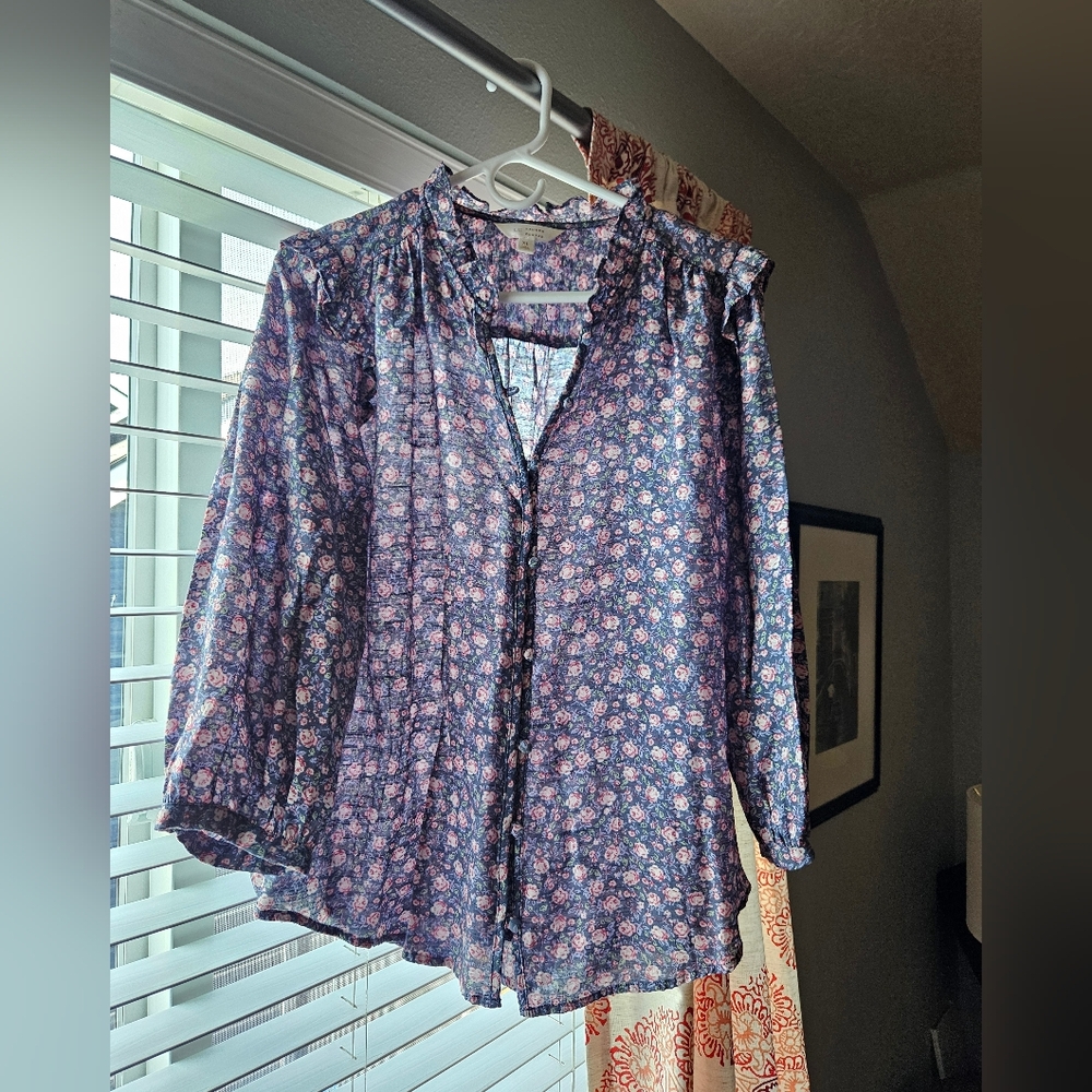 LC Lauren Conrad Floral Blouse - Blue and Pink